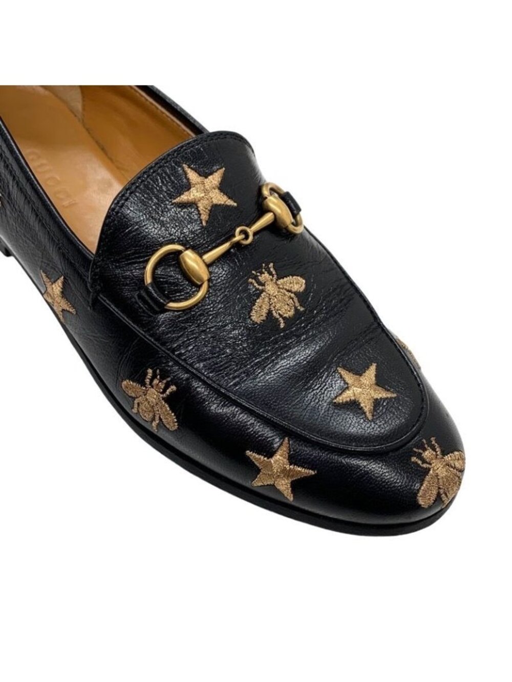 Gucci Loafers Leather Shoes Flat Horsebit Bee Star Embroidery - Picture 9 of 9